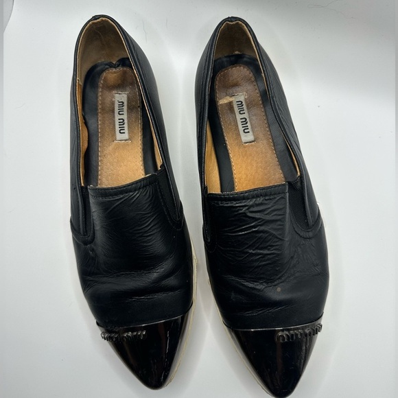 Miu Miu Womens Skate Shoes Black Leather Slip On Metal Cap Toe Size 36 Flats - Picture 4 of 8